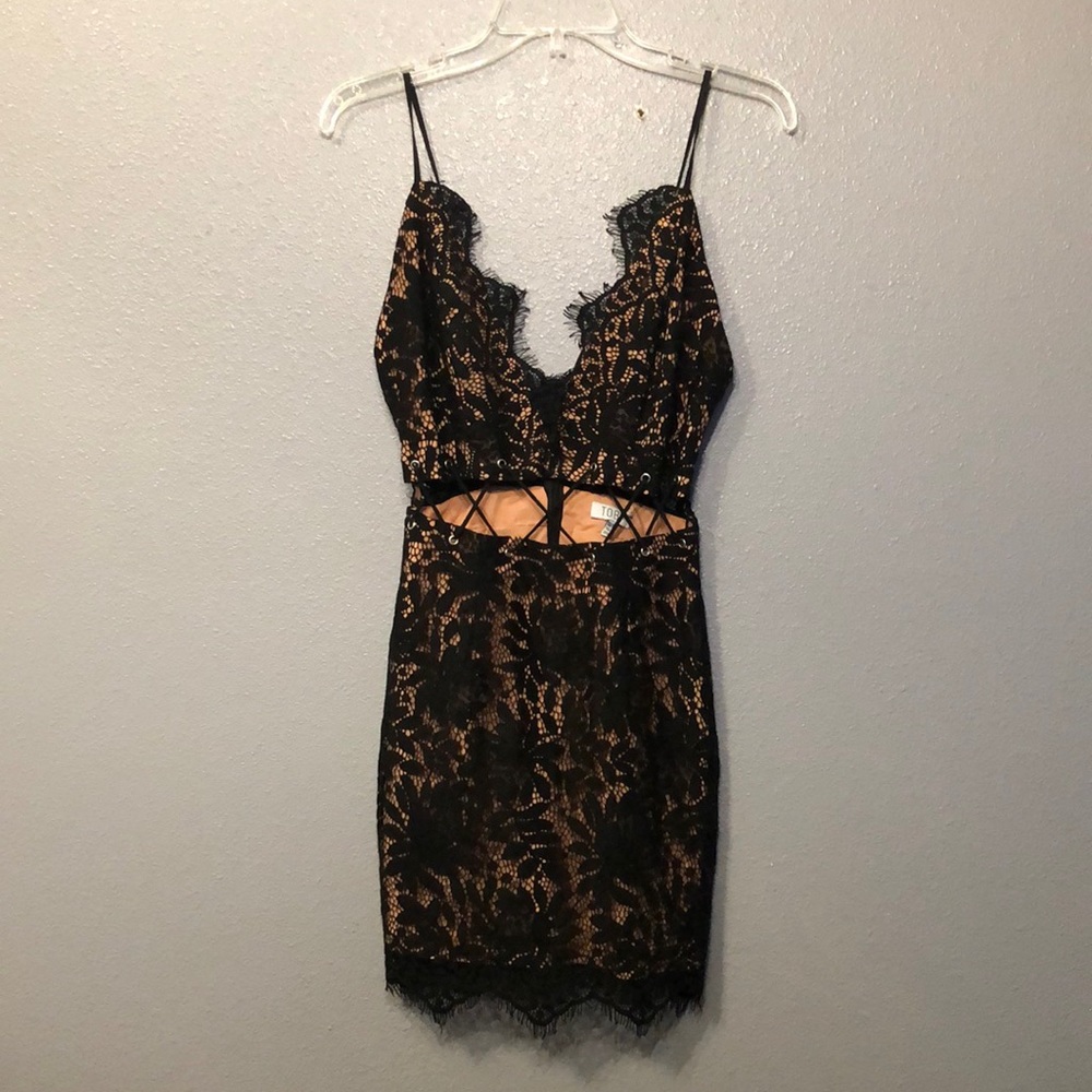 TOBI Serenity Lace Up Bodycon Dress in black XS EXTRA SMALL
